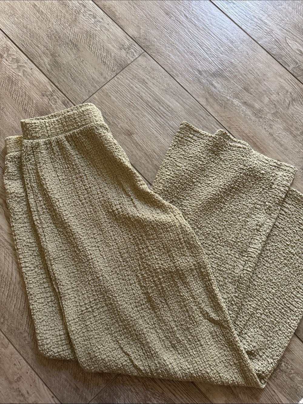 Woven Textured Wide-Leg Pants - Cream